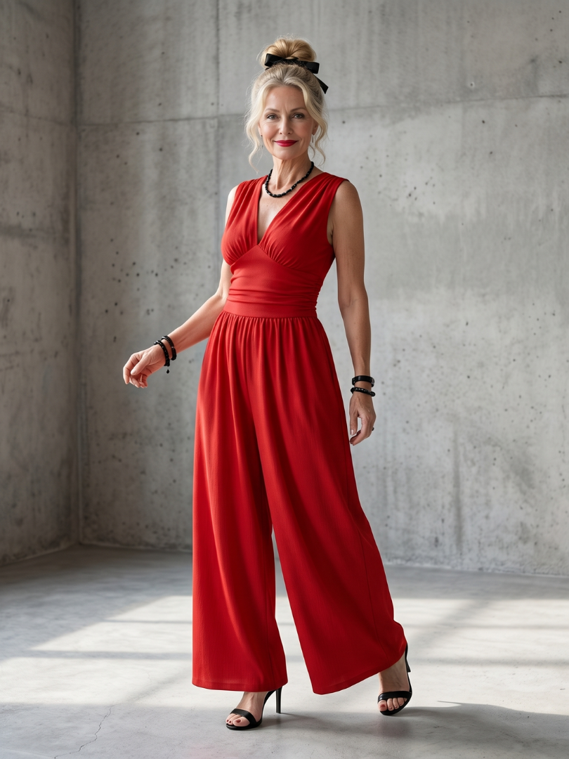 Renna | Deep V Waist Defined Wide Leg Jumpsuit