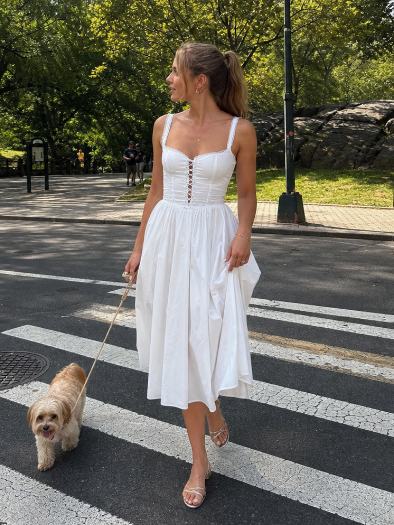 Velthea | Sleeveless Button Front Flared Skirt Midi Dress