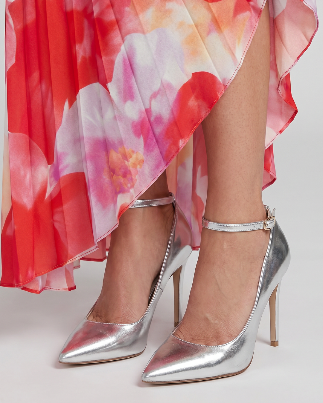 Elivia | Metallic Pointed Toe Ankle Strap Pumps