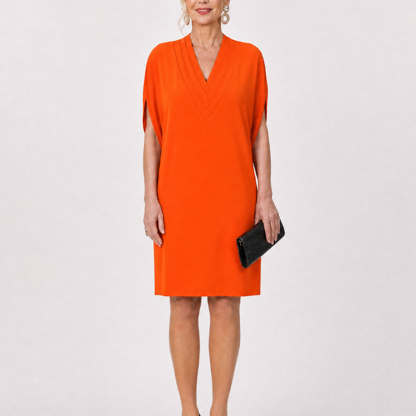 Verenabeth | V Neck Short Sleeve Knee Length Dress