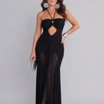 Renwyn | Halter Neck Crochet Fringe Detail Maxi Dress