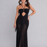 Renwyn | Halter Neck Crochet Fringe Detail Maxi Dress