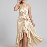Mirwyn | Halter Neck Wrap Asymmetric Hem Midi Dress