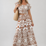 Hilalora | Short Flutter Sleeve Flared Skirt Midi Dress
