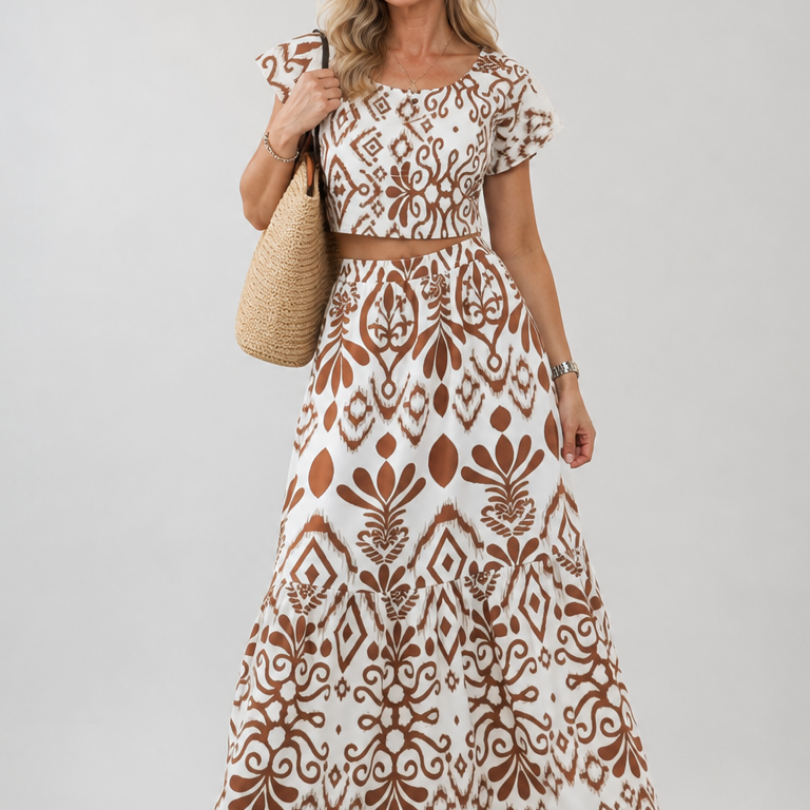 Hilalora | Short Flutter Sleeve Flared Skirt Midi Dress