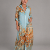 Caswyn | Baroque Print Button Front Flowing Maxi Dress