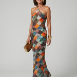 Isabelle | Fitted Multicolor Scale Pattern Maxi Dress