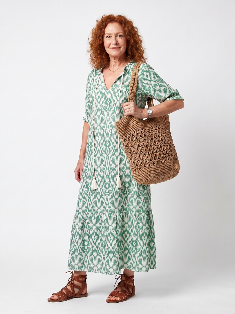 Marna | Pattern V Neck Tassel Midi Dress