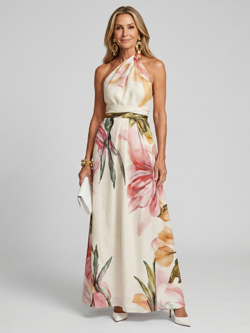 Isassa | Soft Halter Flowing Skirt Maxi Dress
