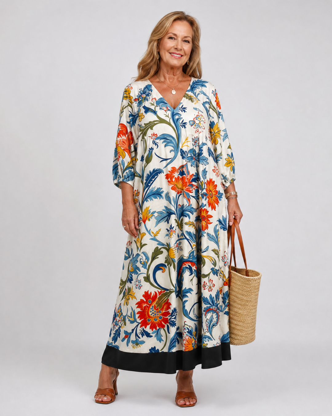 Linnwen | Botanical Scroll Print Everyday Pocket Midi Dress