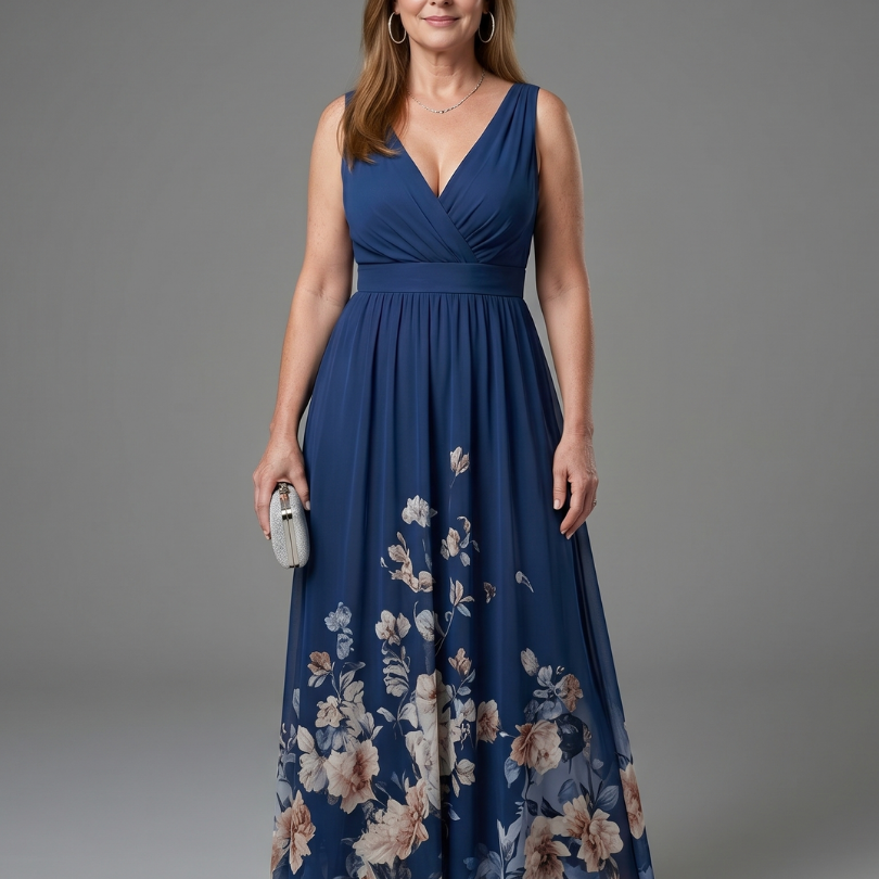 Laemarie | Sleeveless V Neck Soft Floral Hem Midi Dress