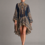 Noravia | High Neck Printed High Low Mini Dress