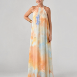 Larsette | Watercolor Halter Neck Flowing Maxi Dress