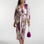 Miravia | Cross Wrap Tie Waist Printed Midi Dress