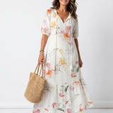 Pennia | Soft Floral Tiered Tassel Midi Dress