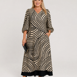 Briarina | Abstract Wave Print Casual Pocket Midi Dress