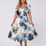 Corndra | Floral Print Short Sleeve Wrap Midi Dress