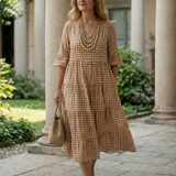 Thalwynne | Polka Dot Tiered Midi Dress Short Sleeve