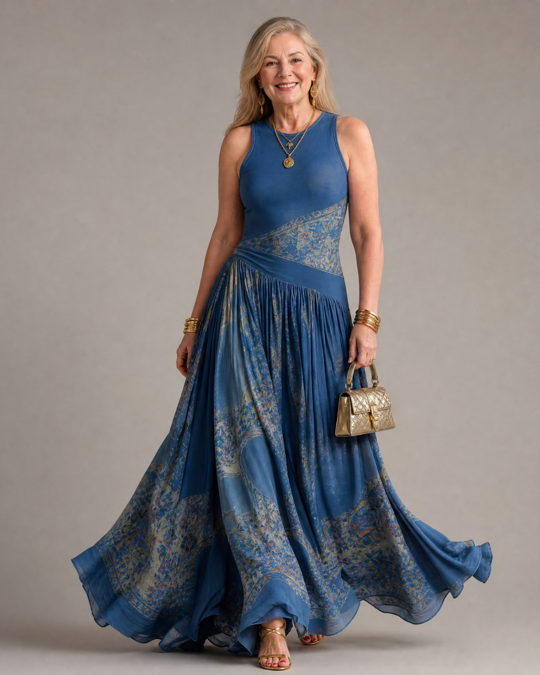 Tovassa | Sleeveless Printed Bodice And Flowing Maxi Skirt Set