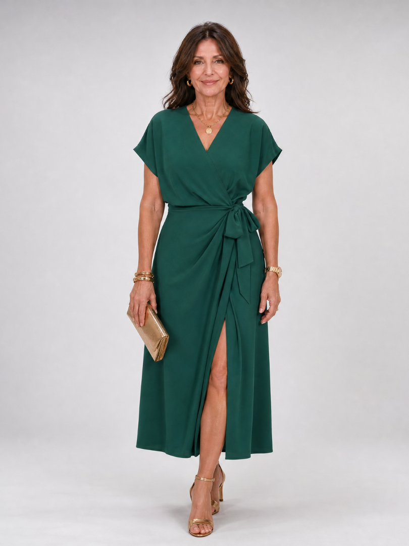 Romilia | Short Sleeve Wrap Tie Midi Dress