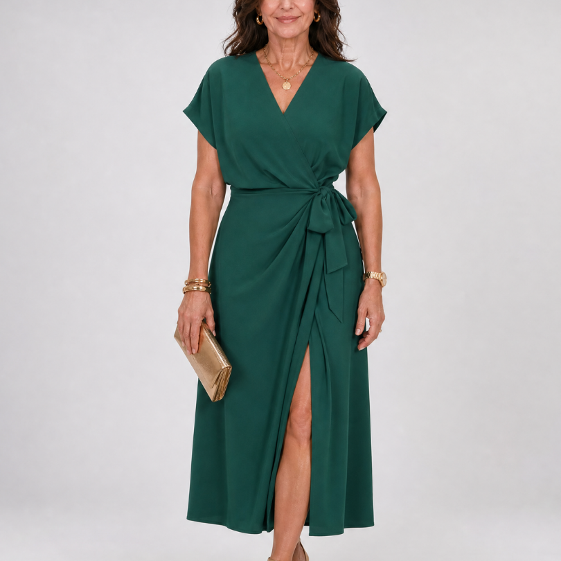 Romilia | Short Sleeve Wrap Tie Midi Dress