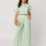 Elobelle | Lace Button Front Two Piece Pant Set
