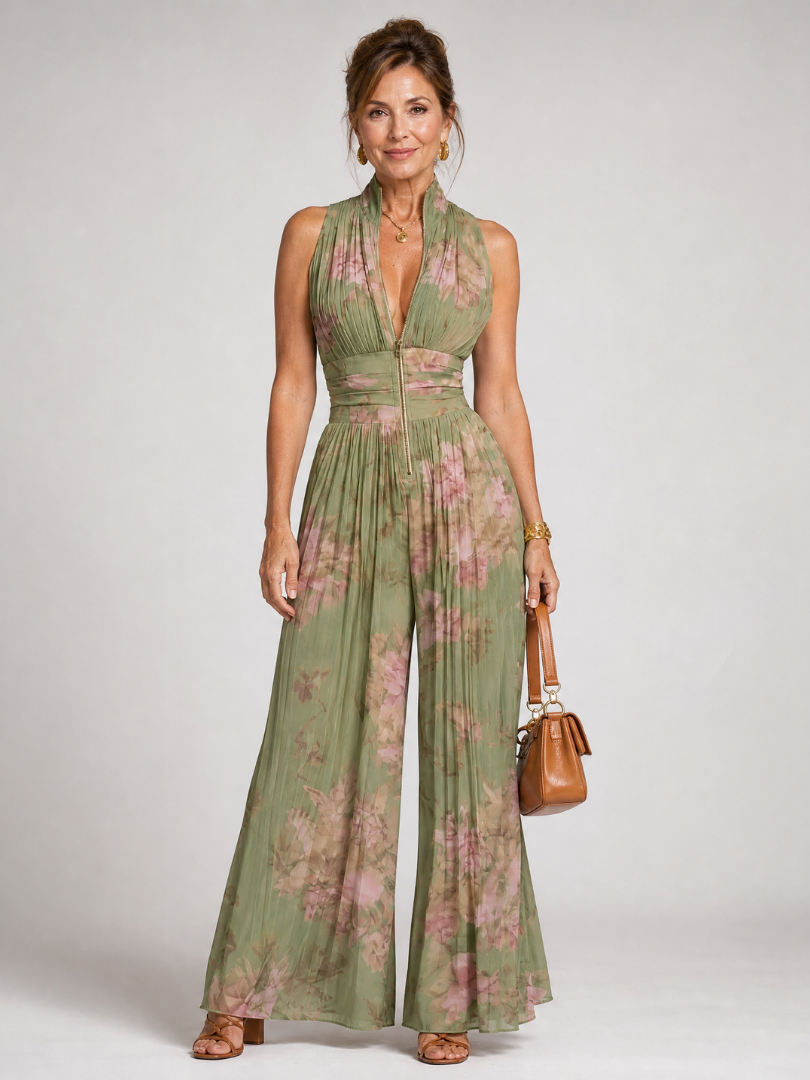 Dorina | Pleated Floral Wide Leg Jumpsuit