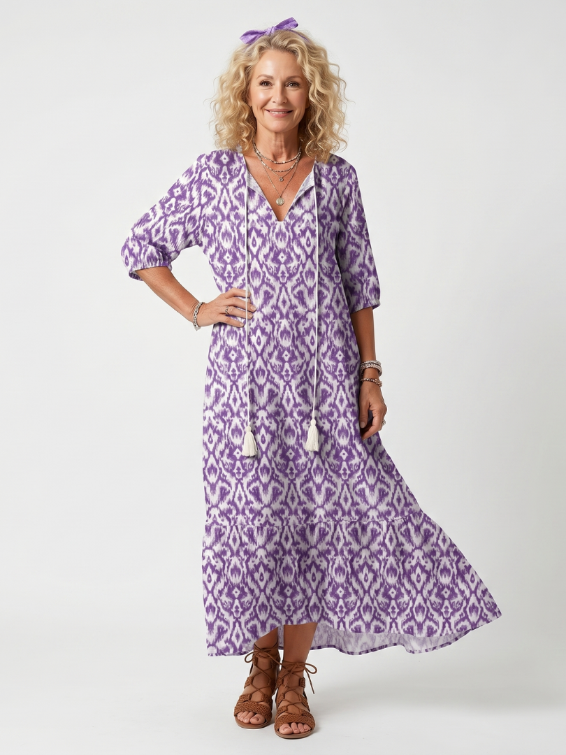 Linnra | Printed Tassel Tie Midi Dress