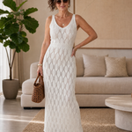 Senla | Open Knit Sleeveless Side Slit Midi Dress
