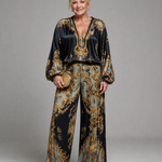 Zarney | Baroque Print Blouse And Wide Leg Pants Set