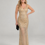 Verla | Sequin Sleeveless Sheer Panel Midi Dress