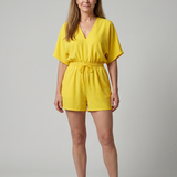 Renrose | V Neck Cold Shoulder Short Sleeve Romper