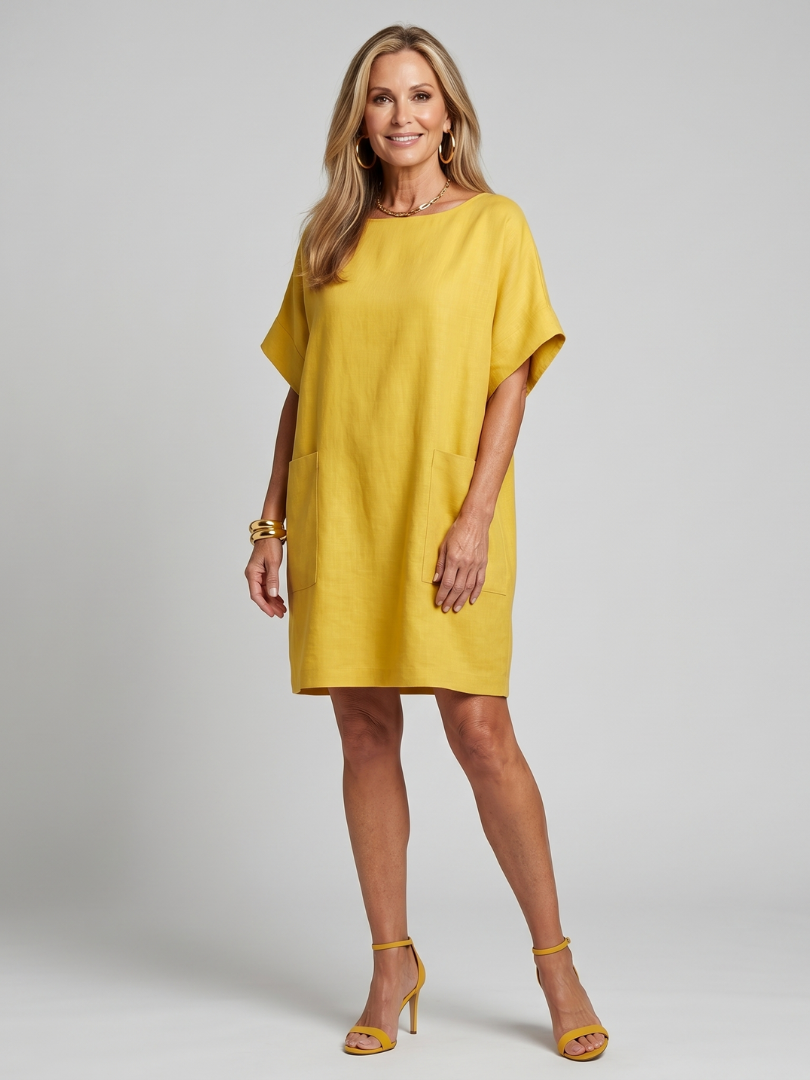 Marlia | Short Sleeve Patch Pockets Knee Length Dress