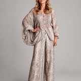 Odassa | Snake Print Draped Blouse And Wide Leg Pants Set