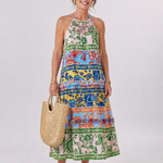 Pensia | Sleeveless Mixed Print Midi Dress