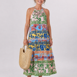 Pensia | Sleeveless Mixed Print Midi Dress
