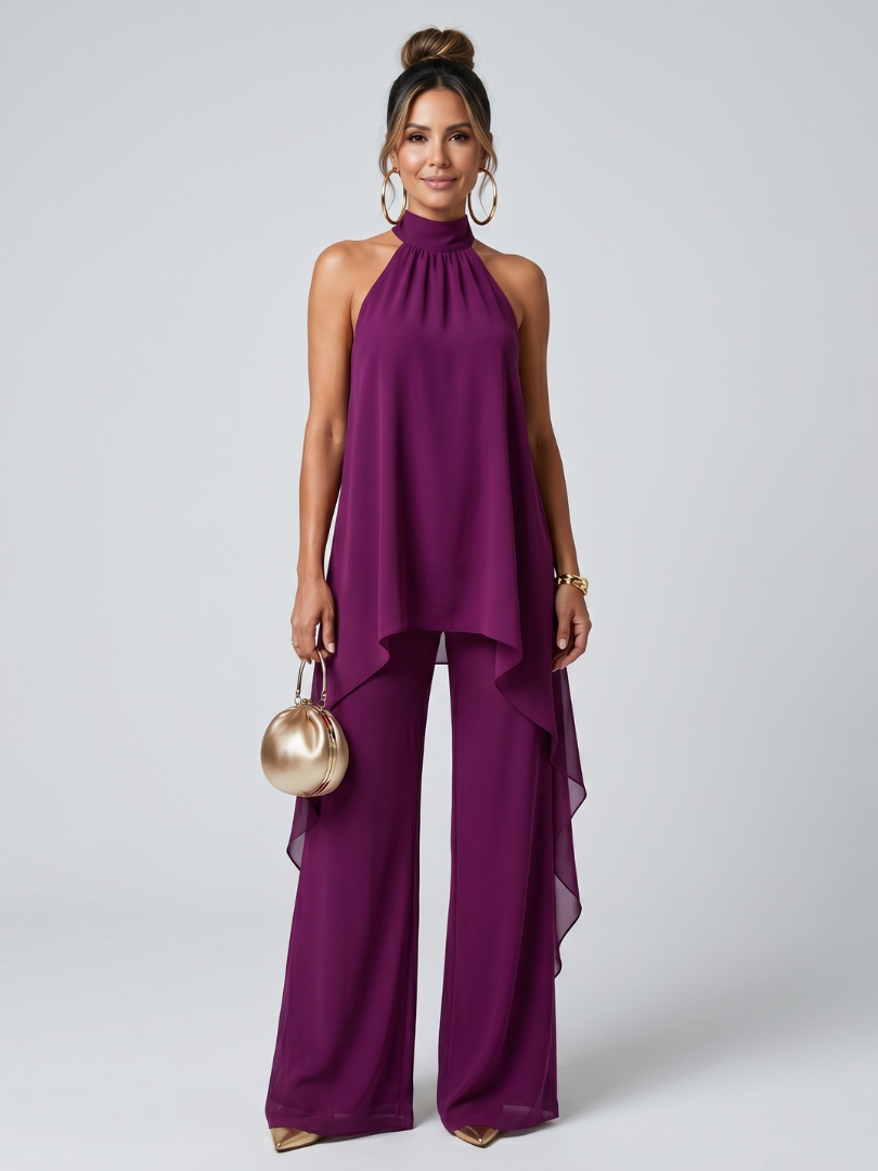 Julwyn | Asymmetric Tunic Top Wide Leg Pants Set