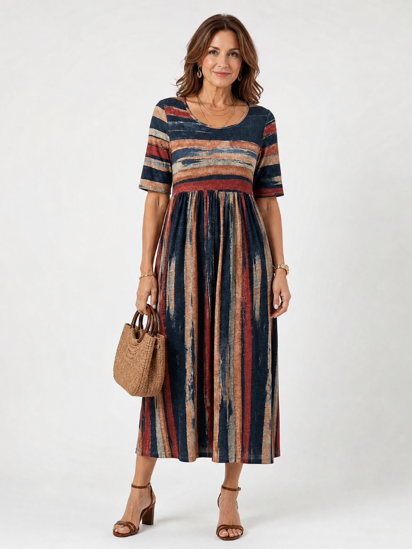 Verarose | One Shoulder Striped Midi Dress