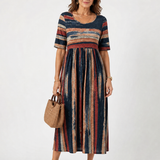 Verarose | One Shoulder Striped Midi Dress