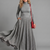 Velvia | Long Sleeve Turtleneck Defined Waist Midi Dress