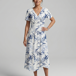 Sennamarie | V Neck Soft Botanical Print Midi Dress