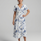 Sennamarie | V Neck Soft Botanical Print Midi Dress