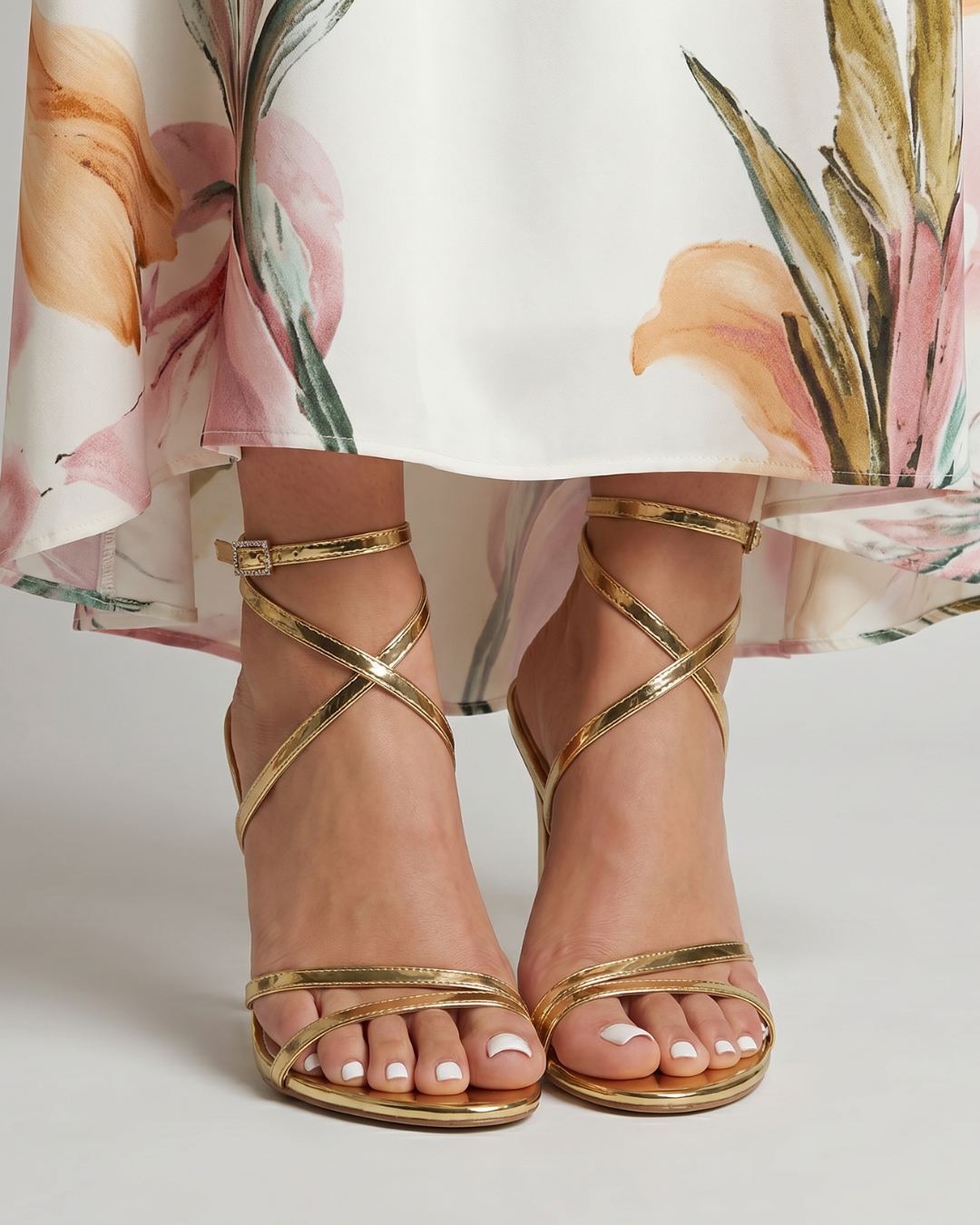 Wilvia | Metallic Wrap Strap Stiletto Sandals