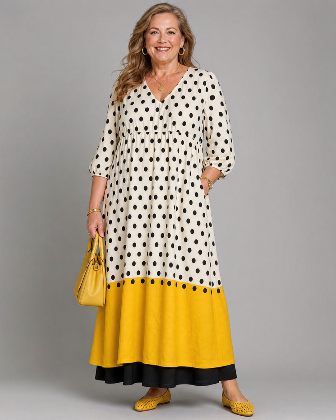 Cellora | Polka Dot Color Block Everyday Midi Dress