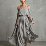 Norarina | Layered Drape Cold Shoulder Top Wide Leg Set