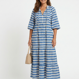 Deldra | Diamond Print Tiered Midi Dress