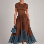 Romibelle | Short Sleeve Lace Hem Midi Dress