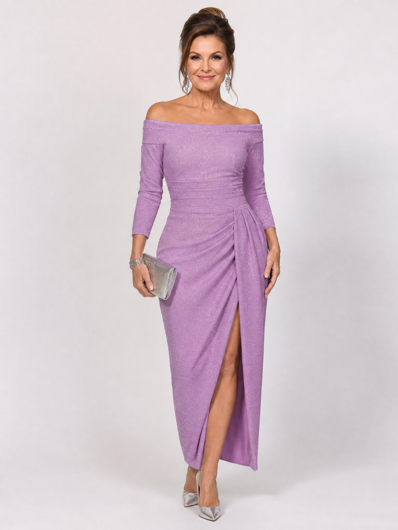Taliabelle | Off Shoulder Ruched Slit Midi Dress