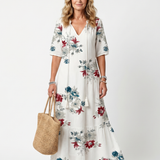 Suriwen | Scattered Floral Tassel Tie Midi Dress
