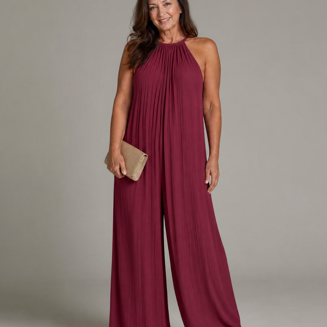 Gretabeth | Pleated Halter Neck Wide Leg Relaxed Jumpsuit